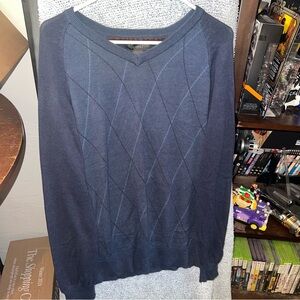 Covington Men's V-Neck Sweater in Deep Blue with Plaid Stripe Pattern